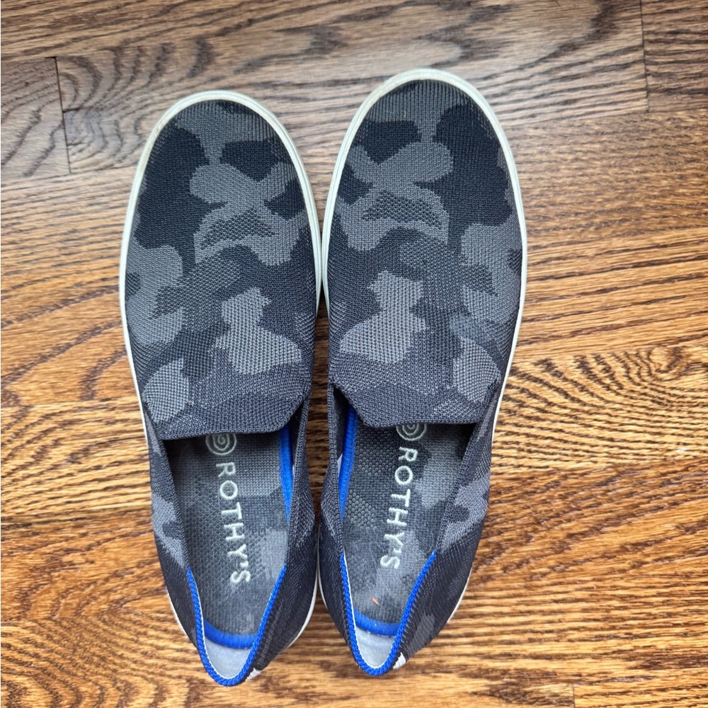 Rothy’s The Original Slip On Sneakers Camo Black Grey Size 8.5